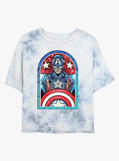 Marvel Captain America Stained Glass Tie-Dye Girls Crop T-Shirt