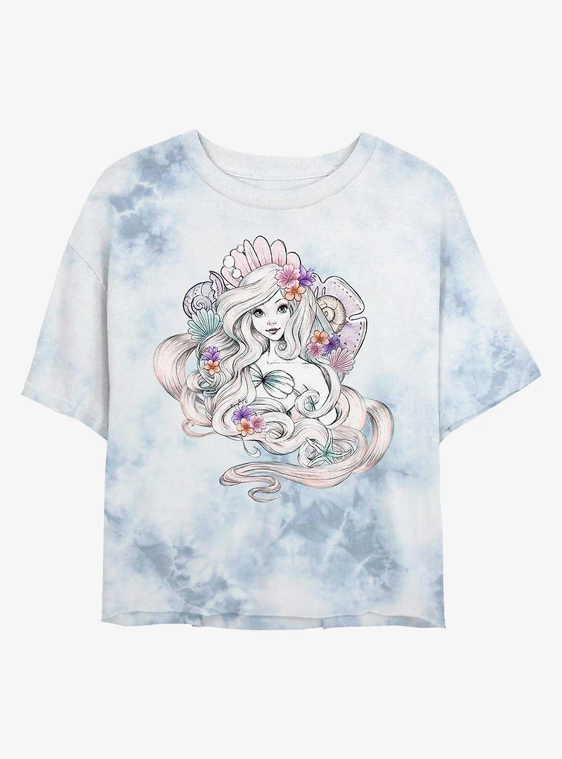 Disney The Little Mermaid Sea Shells Tie-Dye Girls Crop T-Shirt
