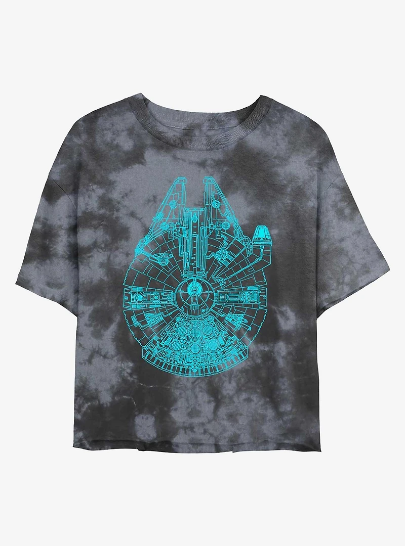 Star Wars Falcon Outline Tie-Dye Girls Crop T-Shirt