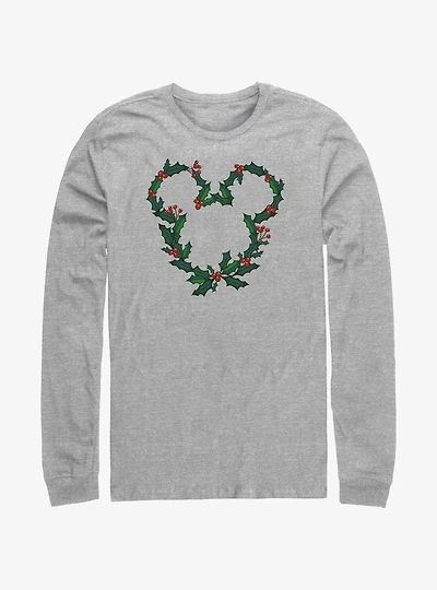Disney Mickey Mouse Mistletoe Wreath Ears Long-Sleeve T-Shirt