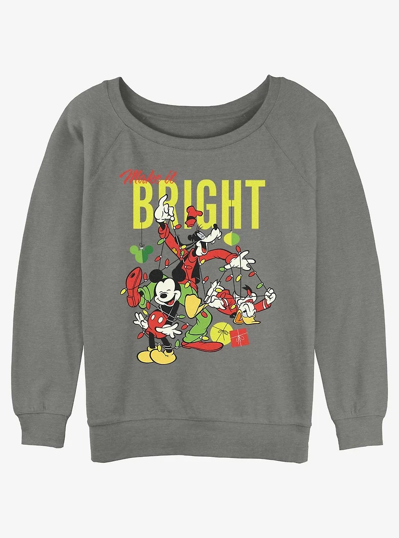 Disney Mickey Mouse Bright Christmas Mickey, Goofy, and Donald Girls Slouchy Sweatshirt