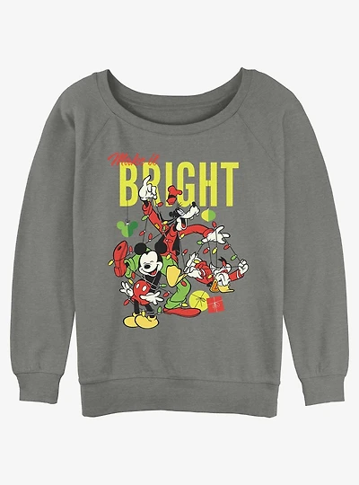 Disney Mickey Mouse Bright Christmas Mickey, Goofy, and Donald Girls Slouchy Sweatshirt