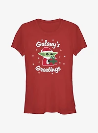 Star Wars The Mandalorian Santa Grogu Galaxy's Greetings Girls T-Shirt