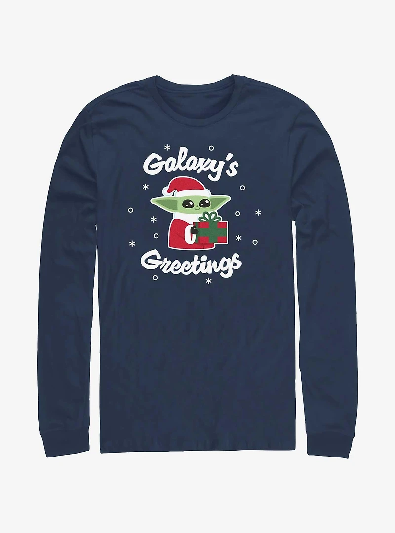 Star Wars The Mandalorian Santa Grogu Galaxy's Greetings Long-Sleeve T-Shirt