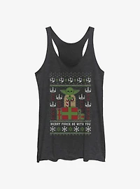 Star Wars Yoda Merry Force Ugly Christmas Pattern Womens Tank Top