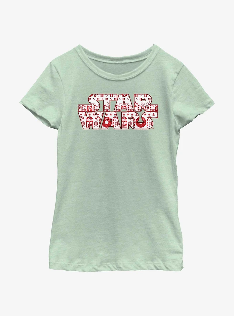 Star Wars Christmas Logo Fill Youth Girls T-Shirt