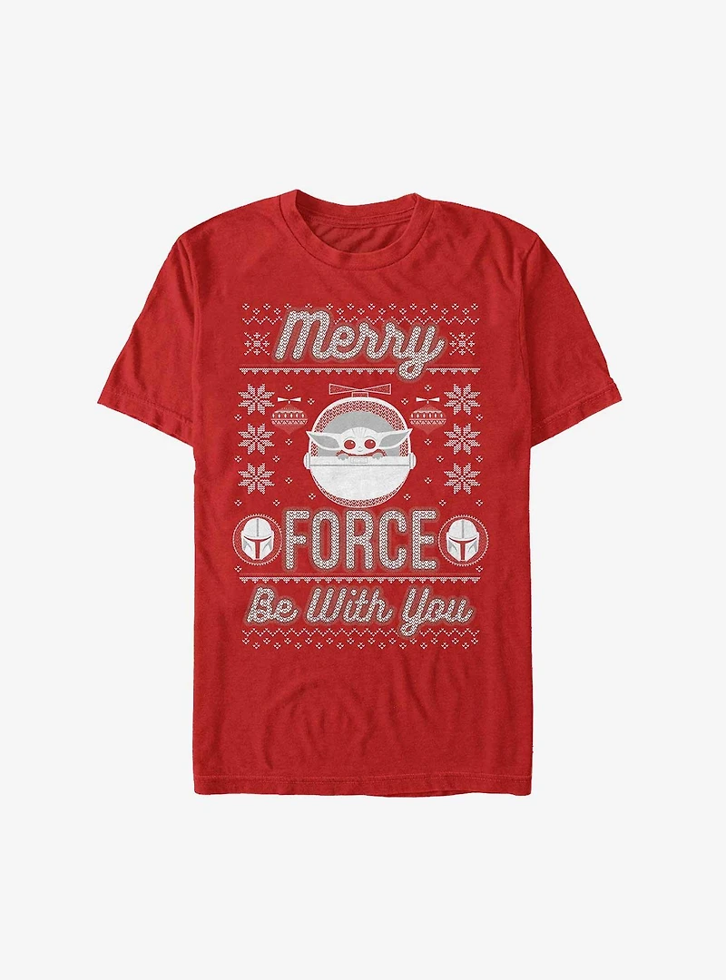 Star Wars The Mandalorian Grogu Merry Force Be With You Ugly Christmas Extra Soft T-Shirt