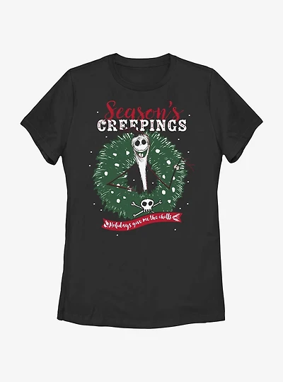 Disney The Nightmare Before Christmas Santa Jack Season's Creepings Wreath Womens T-Shirt