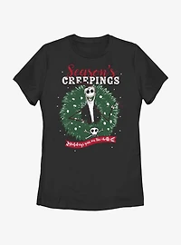 Disney The Nightmare Before Christmas Santa Jack Season's Creepings Wreath Womens T-Shirt