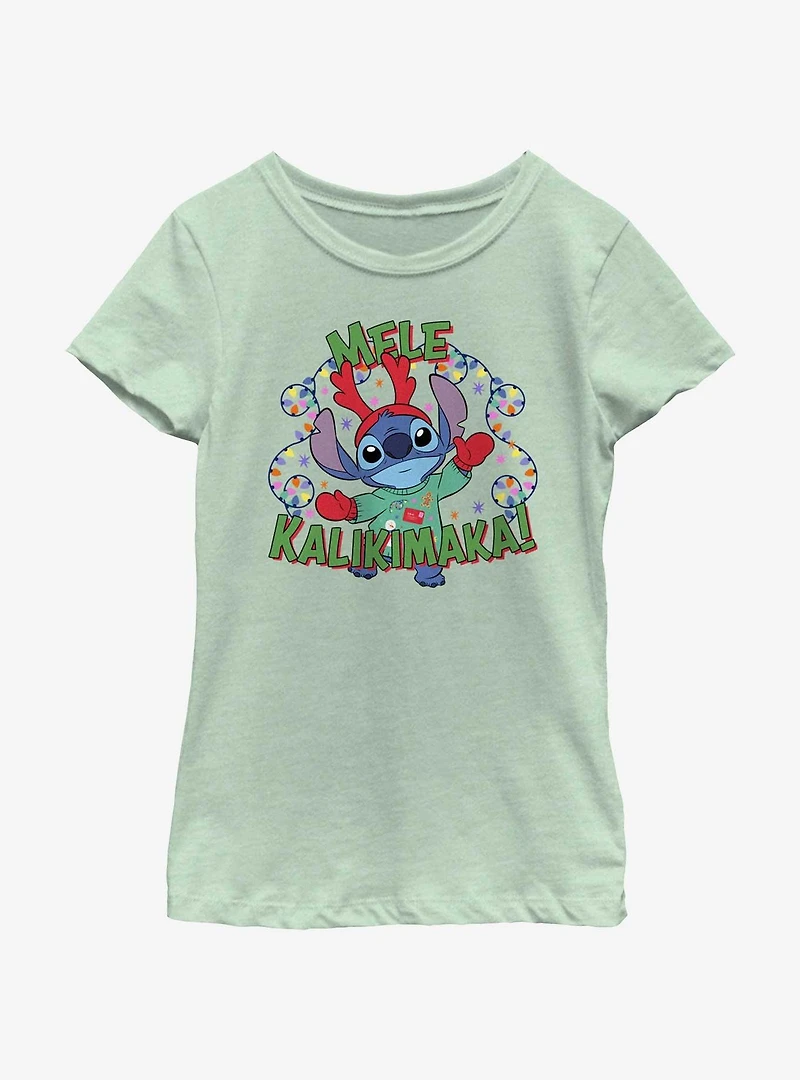 Disney Lilo & Stitch Mele Kalikimaka Merry Christmas Hawaiian Youth Girls T-Shirt