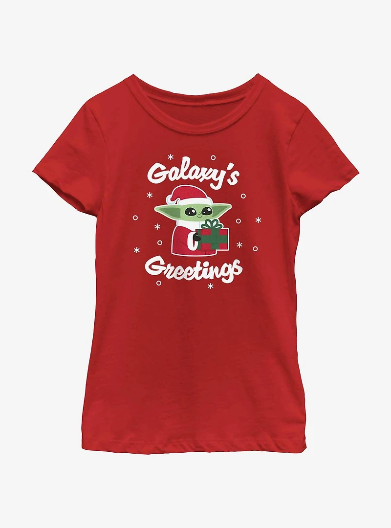 Star Wars The Mandalorian Santa Grogu Galaxy's Greetings Youth Girls T-Shirt