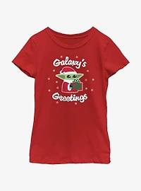 Star Wars The Mandalorian Santa Grogu Galaxy's Greetings Youth Girls T-Shirt