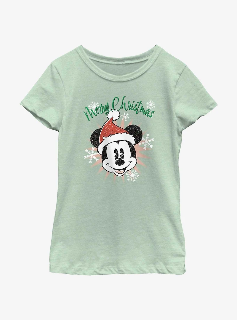 Disney Mickey Mouse Snowflakes Santa Youth Girls T-Shirt