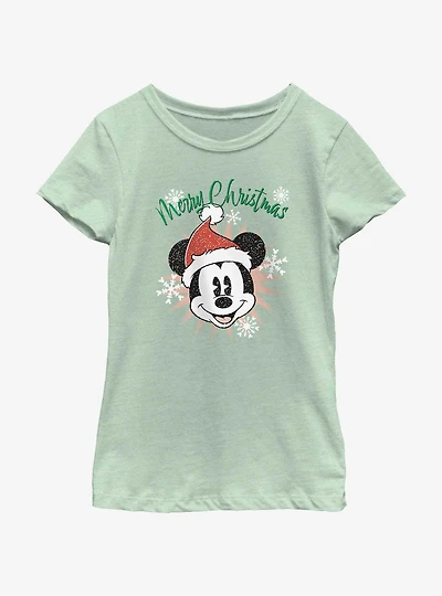 Disney Mickey Mouse Snowflakes Santa Youth Girls T-Shirt