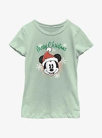 Disney Mickey Mouse Snowflakes Santa Youth Girls T-Shirt