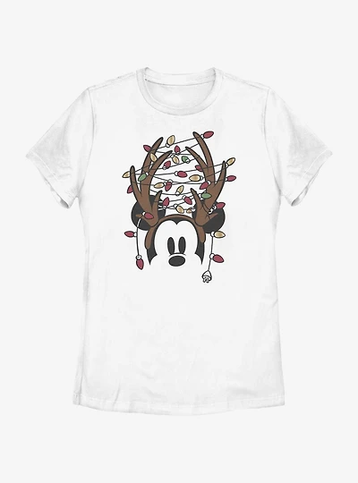 Disney Mickey Mouse Christmas Light Antlers Womens T-Shirt