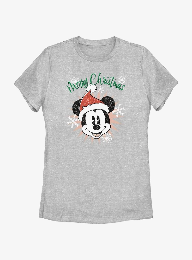 Disney Mickey Mouse Snowflakes Santa Womens T-Shirt