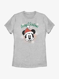 Disney Mickey Mouse Snowflakes Santa Womens T-Shirt