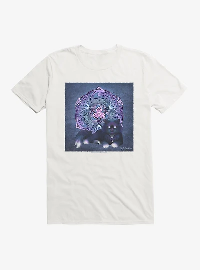 Celtic Black Fluffy Cat T-Shirt by Brigid Ashwood