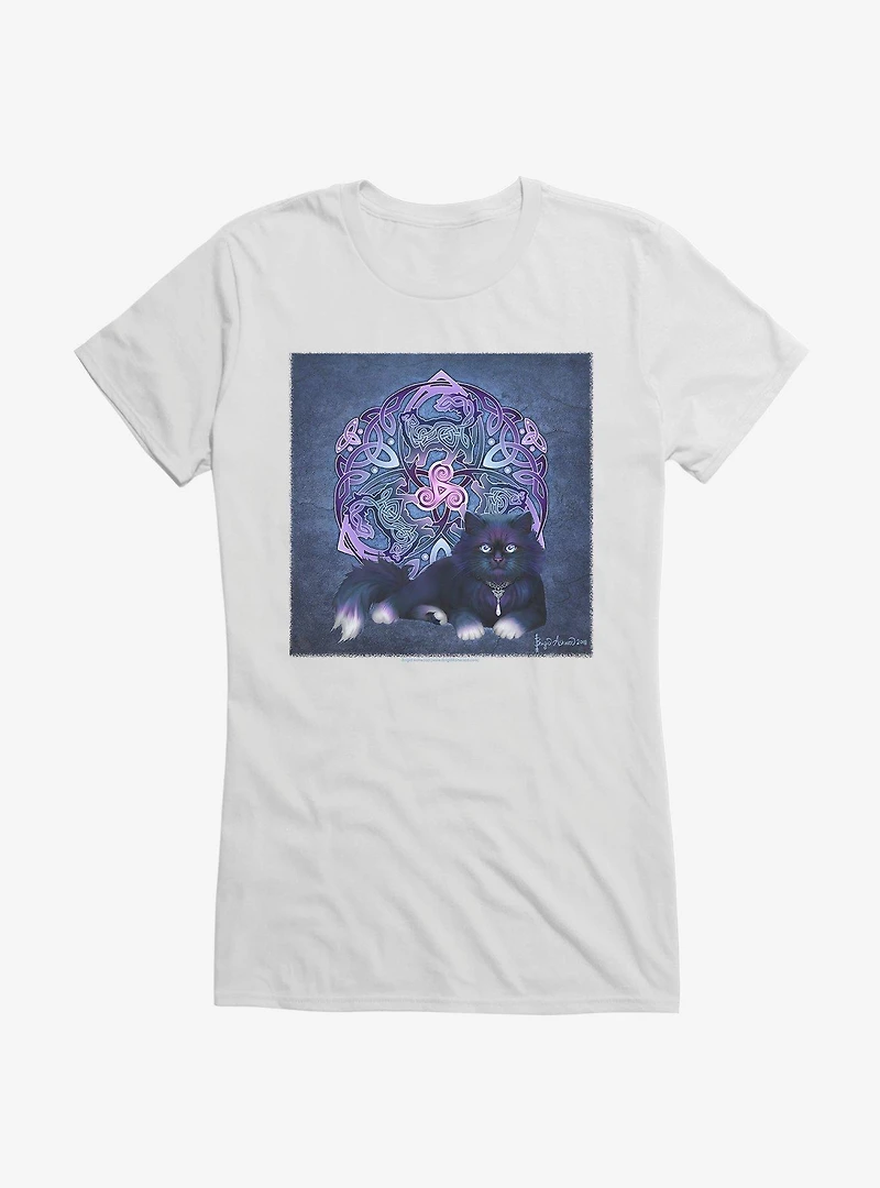 Celtic Black Fluffy Cat Girls T-Shirt by Brigid Ashwood
