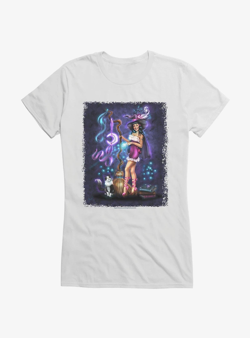 Witch Purrfect Spell Girls T-Shirt by Brigid Ashwood