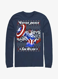 Marvel Captain America Sam Wilson Ugly Christmas Long-Sleeve T-Shirt