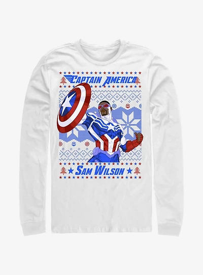 Marvel Captain America Sam Wilson Ugly Christmas Long-Sleeve T-Shirt