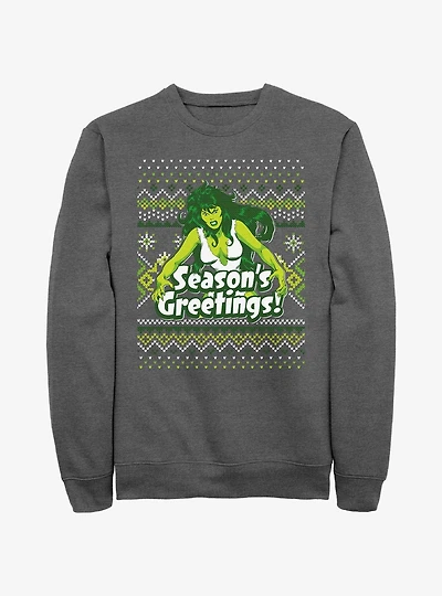 Marvel Hulk She-Hulk Season's Greetings Ugly Christmas Sweatshirt