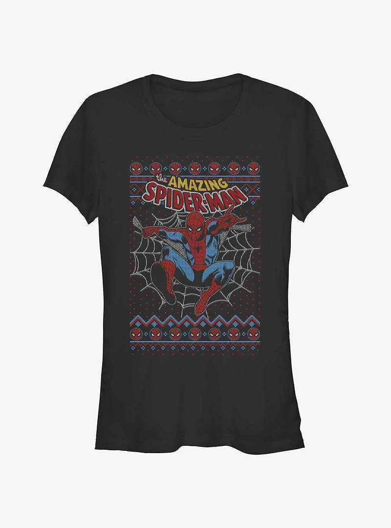 Marvel Spider-Man Web Jump Ugly Christmas Girls T-Shirt