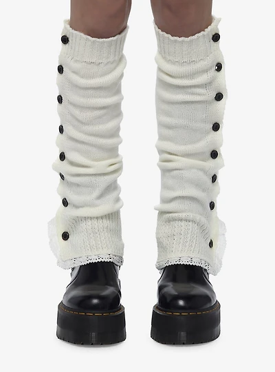 White Button Lace Leg Warmers