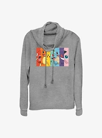 Pokemon Rainbow Faces Cowl Neck Long-Sleeve Top