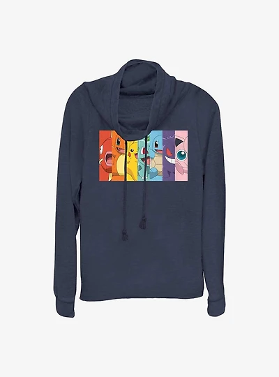 Pokemon Rainbow Faces Cowl Neck Long-Sleeve Top