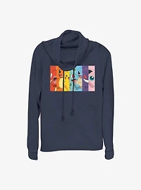 Pokemon Rainbow Faces Cowl Neck Long-Sleeve Top