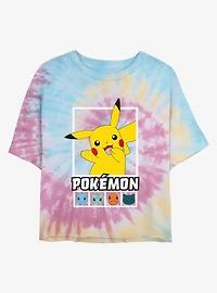 Pokemon Battle Lineup Pikachu, Squirtle, Bulbasaur, Charmander, & Snorlax Tie-Dye Girls Crop T-Shirt