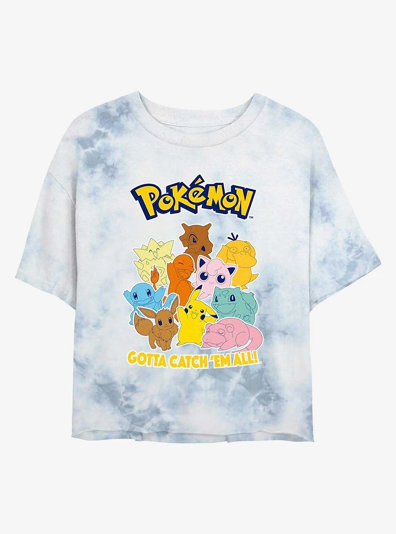 Pokemon Catch 'Em All Tie-Dye Girls Crop T-Shirt