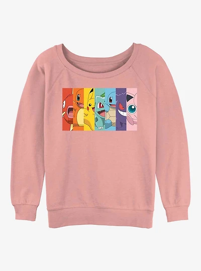 Pokemon Rainbow Faces Girls Slouchy Sweatshirt