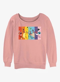 Pokemon Rainbow Faces Girls Slouchy Sweatshirt