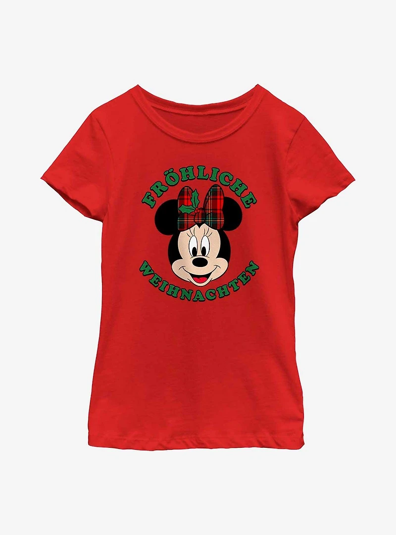 Disney Minnie Mouse Frohliche Weihnachten Merry Christmas German Youth Girls T-Shirt