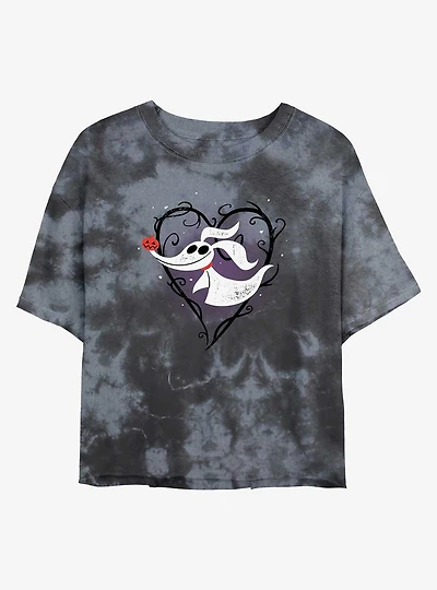 The Nightmare Before Christmas Zero Heart Tie-Dye Girls Crop T-Shirt