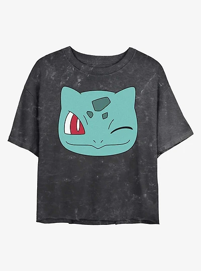 Pokemon Bulbasaur Face Mineral Wash Womens Crop T-Shirt