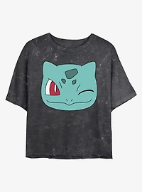 Pokemon Bulbasaur Face Mineral Wash Womens Crop T-Shirt