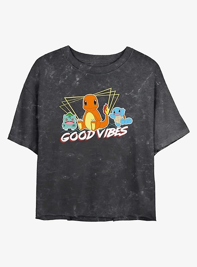 Pokemon Good Vibes Starters Mineral Wash Womens Crop T-Shirt