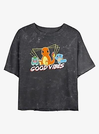 Pokemon Good Vibes Starters Mineral Wash Womens Crop T-Shirt