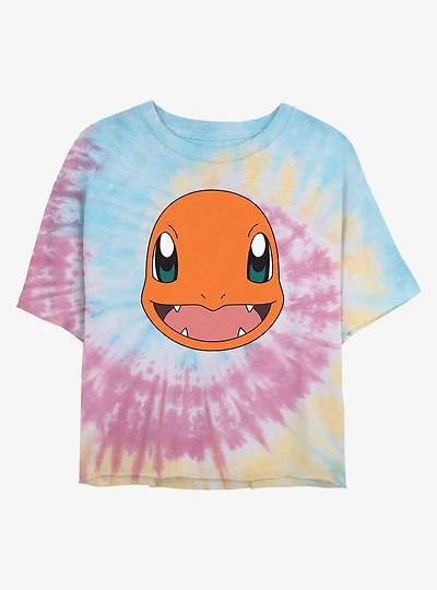 Pokemon Charmander Face Tie-Dye Womens Crop T-Shirt