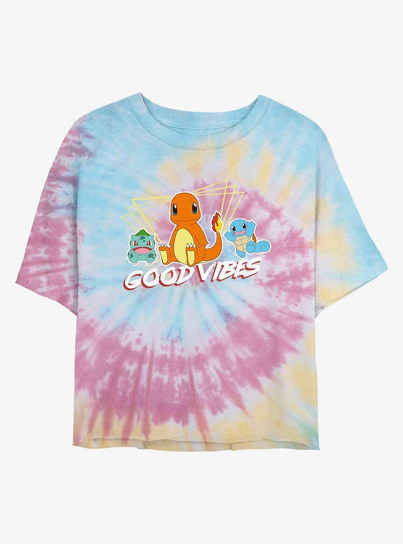 Pokemon Good Vibes Starters Tie-Dye Womens Crop T-Shirt