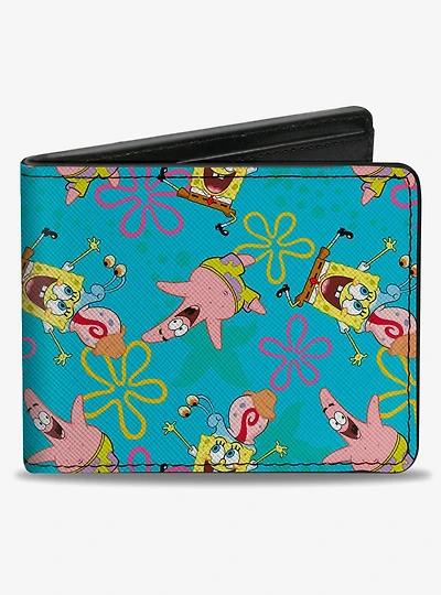 Spongebob Squarepants Patrick And Gary Joy Poses And Flowers Bifold Wallet