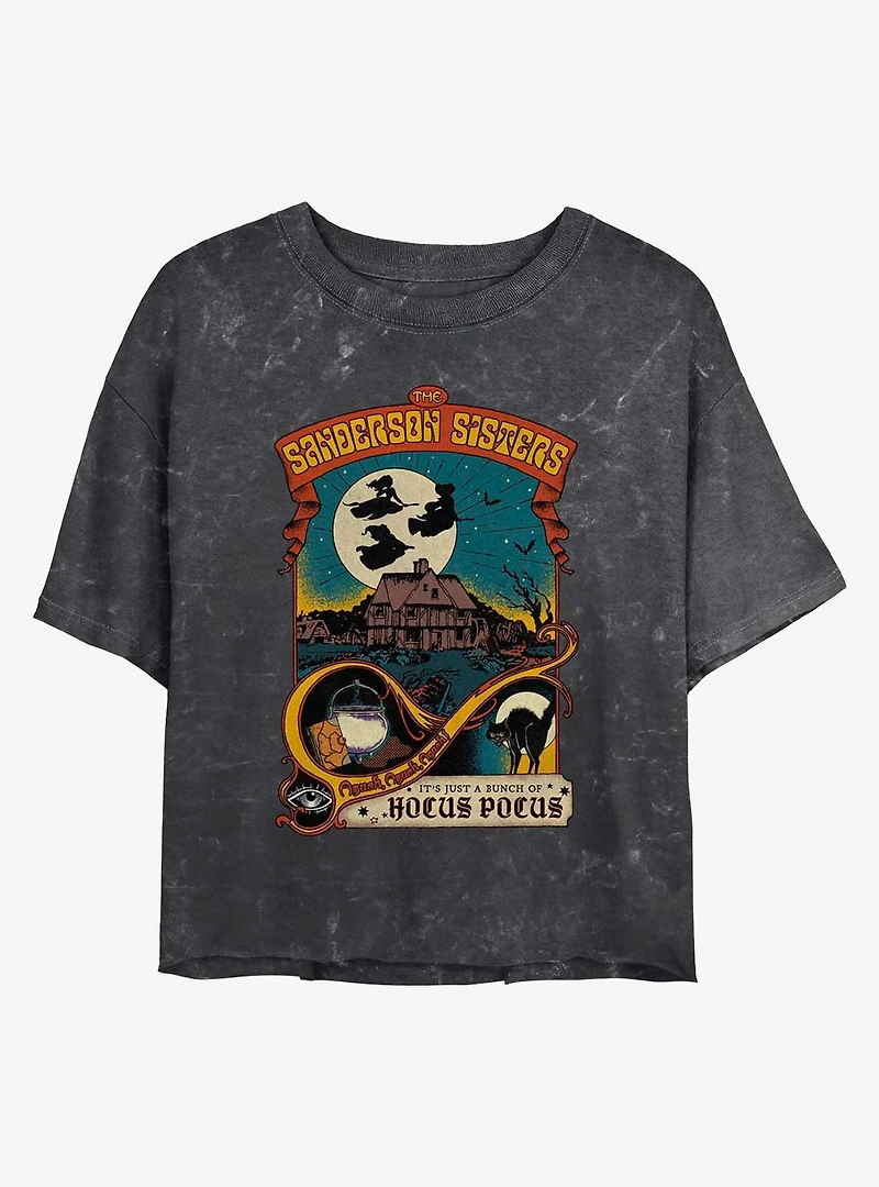 Disney Hocus Pocus Night Time Fly Poster Mineral Wash Womens Crop T-Shirt