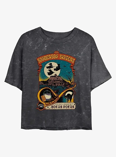 Disney Hocus Pocus Night Time Fly Poster Mineral Wash Womens Crop T-Shirt