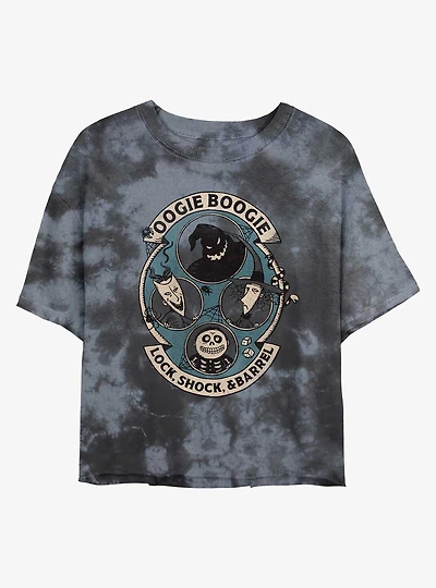Disney The Nightmare Before Christmas Oogie Boogie and Lock, Shock, & Barrel Tie-Dye Womens Crop T-Shirt