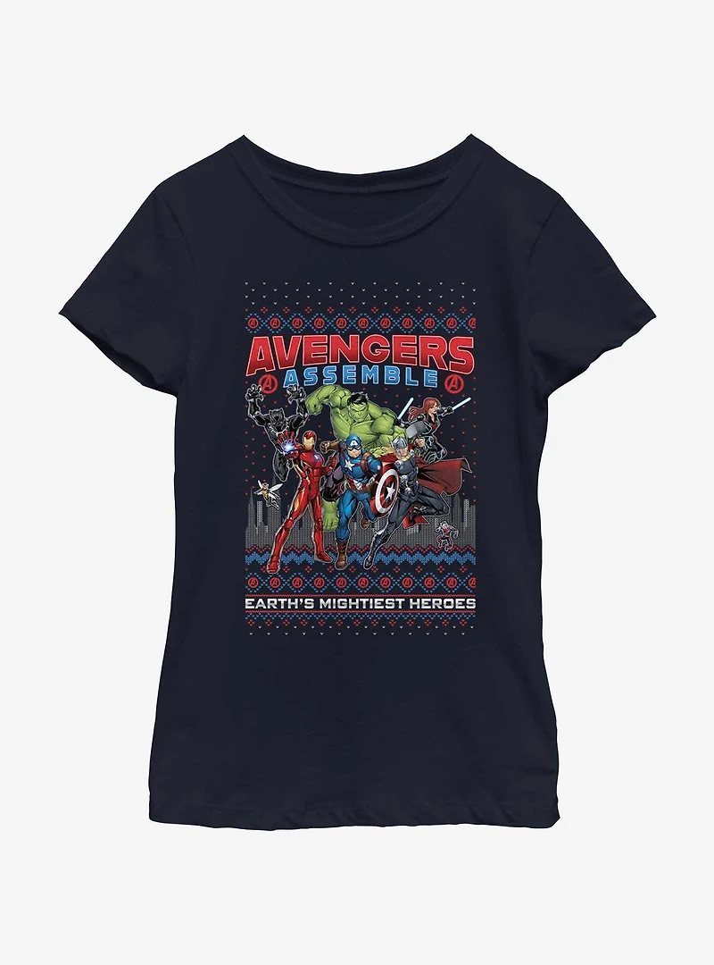 Marvel Avengers Assemble Ugly Christmas Youth Girls T-Shirt